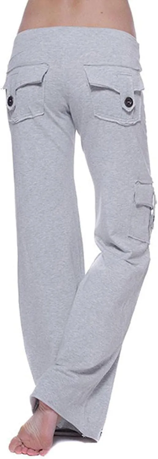 Yoga Flare Leggings for Women High Waisted Workout Cargo Pants with Pockets Maternity Sweatpants Joggers