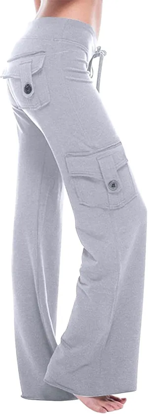 Yoga Flare Leggings for Women High Waisted Workout Cargo Pants with Pockets Maternity Sweatpants Joggers