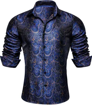 YOHOWA Men's Paisley Shirt Silk Jacquard Dress Long Sleeve Button Down Shirts Casual Mexico Western Disco Party Wedding Prom