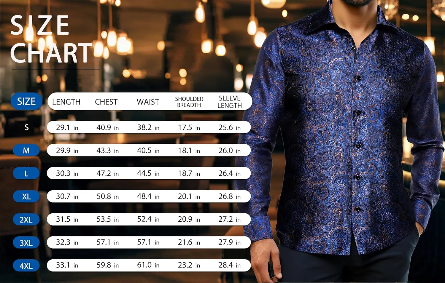 YOHOWA Men's Paisley Shirt Silk Jacquard Dress Long Sleeve Button Down Shirts Casual Mexico Western Disco Party Wedding Prom