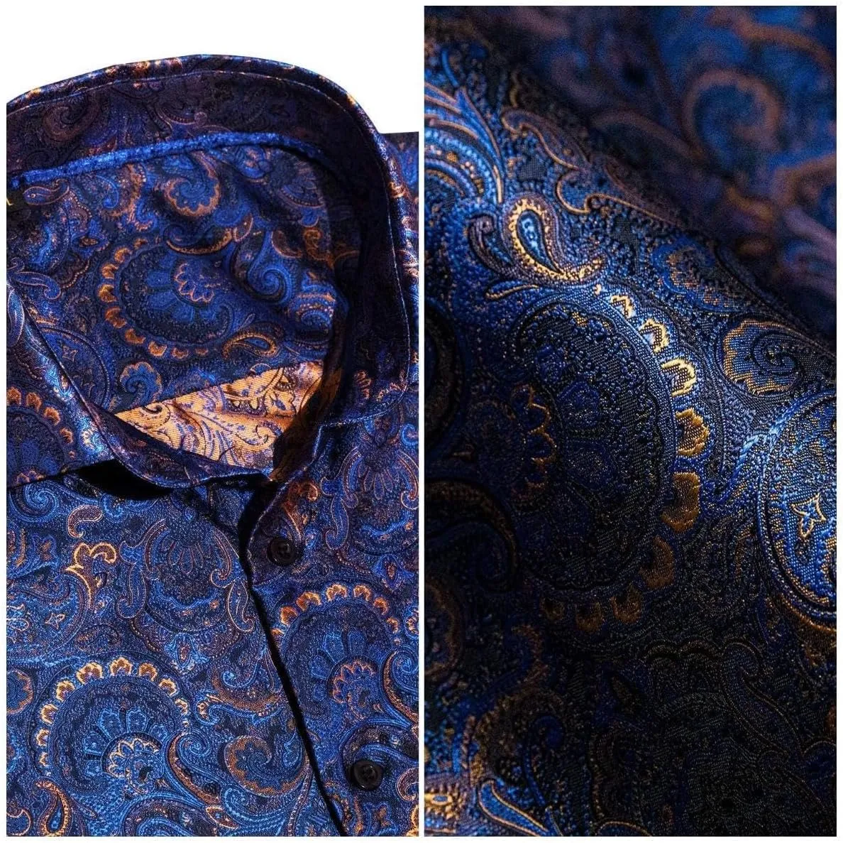 YOHOWA Men's Paisley Shirt Silk Jacquard Dress Long Sleeve Button Down Shirts Casual Mexico Western Disco Party Wedding Prom