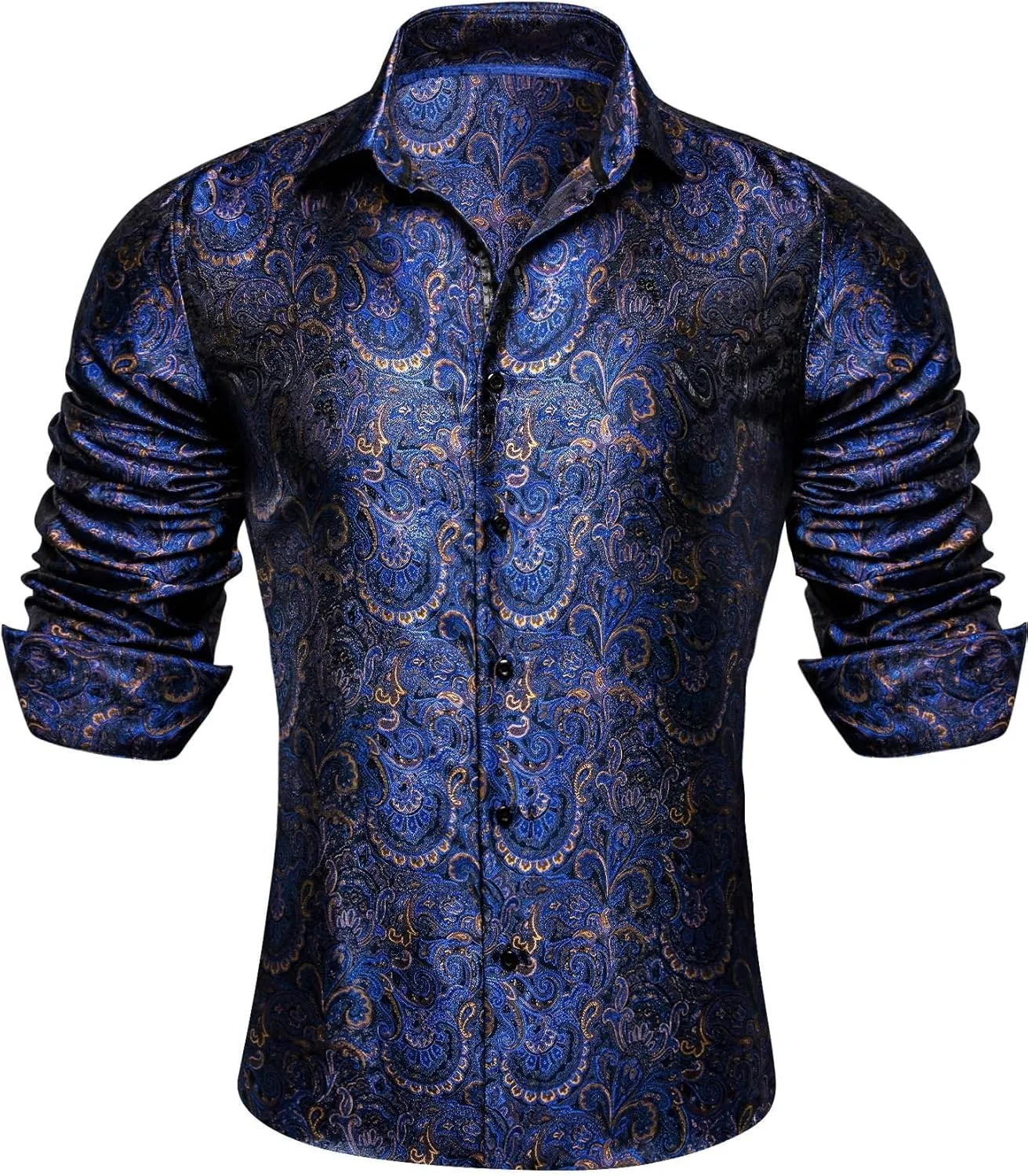 YOHOWA Men's Paisley Shirt Silk Jacquard Dress Long Sleeve Button Down Shirts Casual Mexico Western Disco Party Wedding Prom