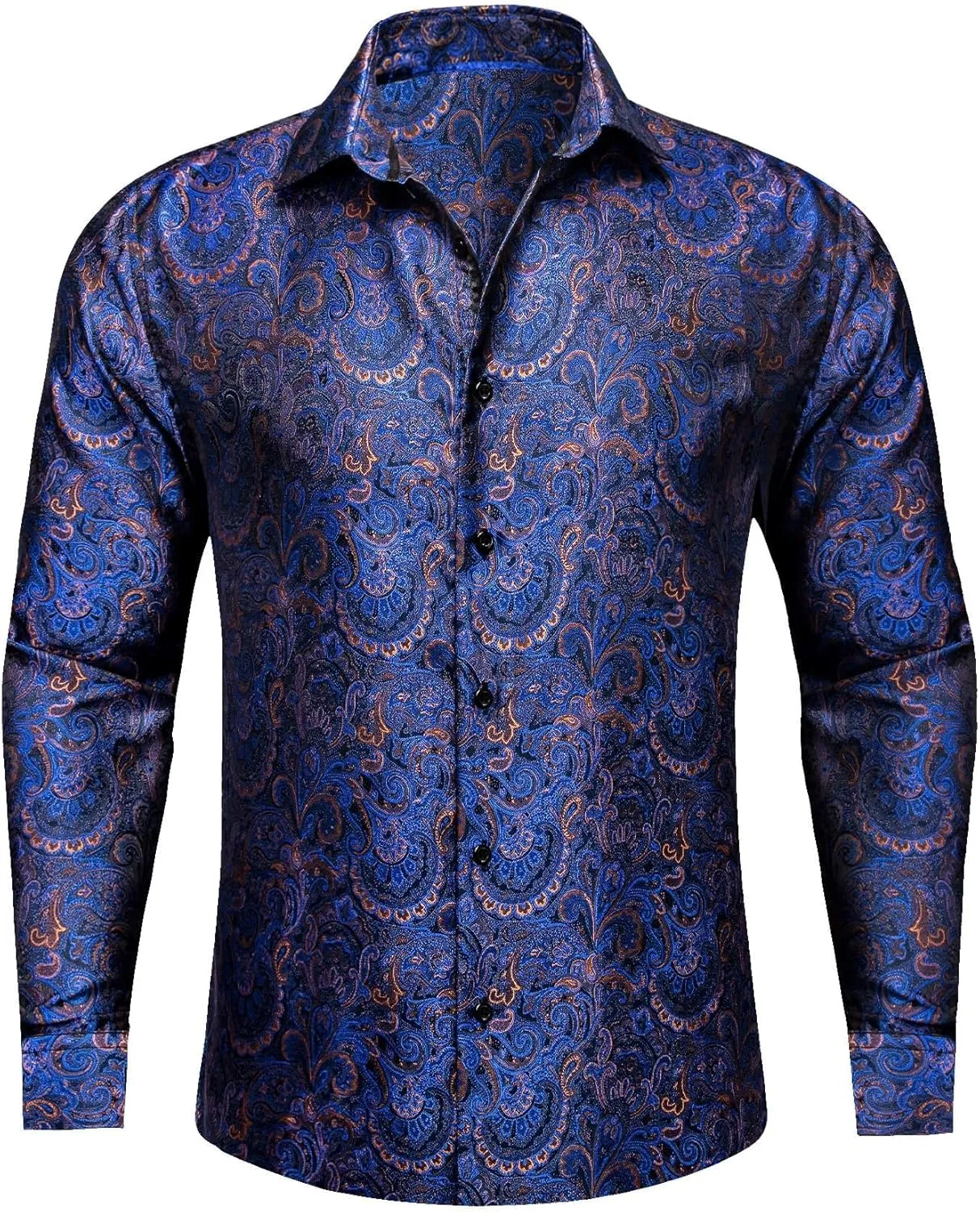 YOHOWA Men's Paisley Shirt Silk Jacquard Dress Long Sleeve Button Down Shirts Casual Mexico Western Disco Party Wedding Prom