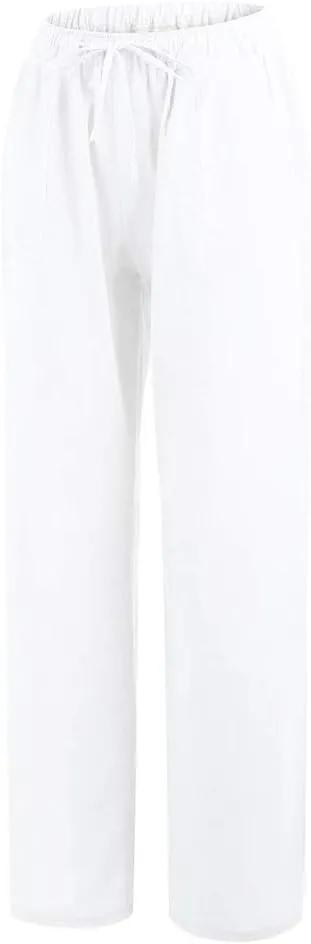 YRAETENM Womens Cotton Linen Palazzo Pants Summer Drawstring Elastic Waist Lounge Pants Casual Wide Leg Trousers with Pockets