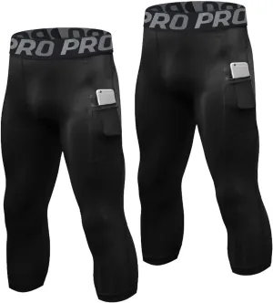 YUSHOW 2-3 Pack 3/4 Men's Compression Pants Tights Athletic Running Workout Leggings Quick Dry Sports Baselayer