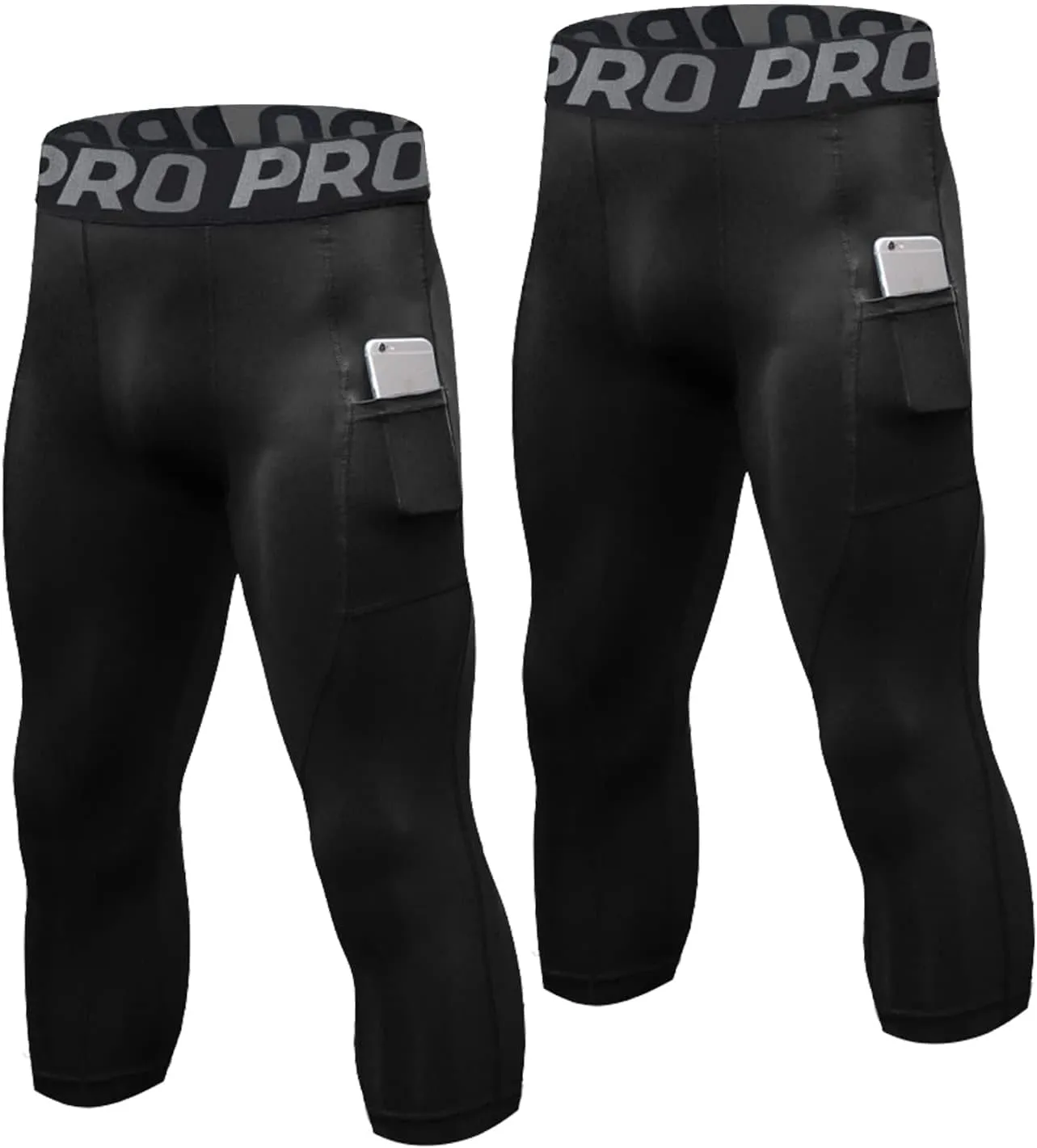 YUSHOW 2-3 Pack 3/4 Men's Compression Pants Tights Athletic Running Workout Leggings Quick Dry Sports Baselayer