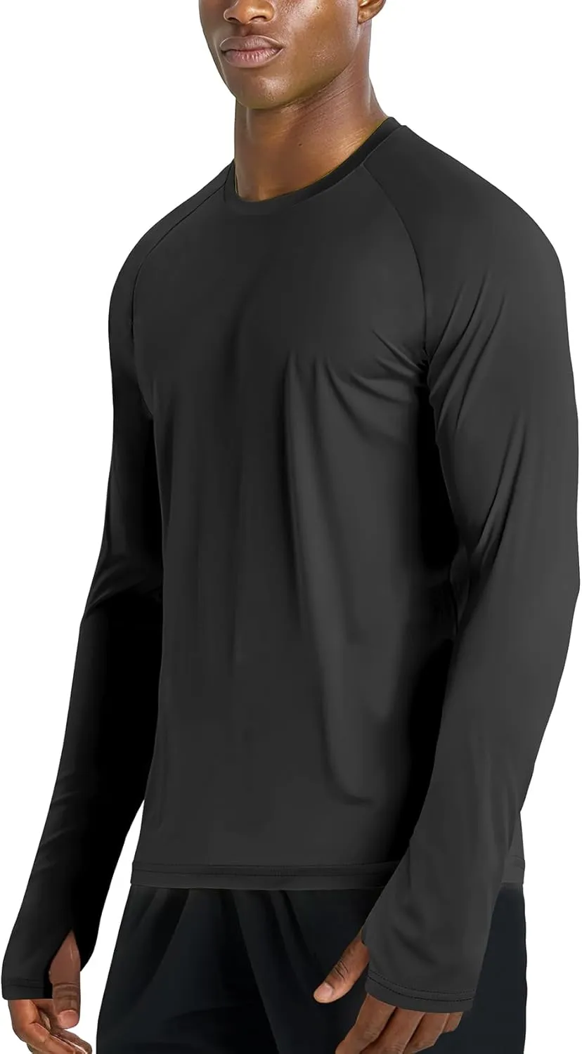 Zengjo Mens Long Sleeve Workout Shirts Light Weight Quick Dry UV/SPF Athletic T-Shirt Running Hiking with Thumb Holes