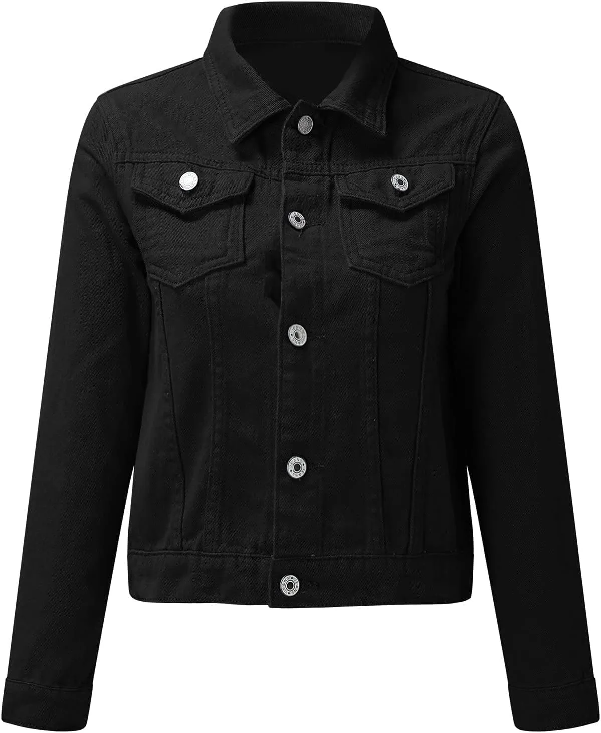 ZOCAVIA Womens Denim Jacket Casual Stretch Long Sleeve Button down Jean Jacket Lapel Cropped Denim Coat with Pockets