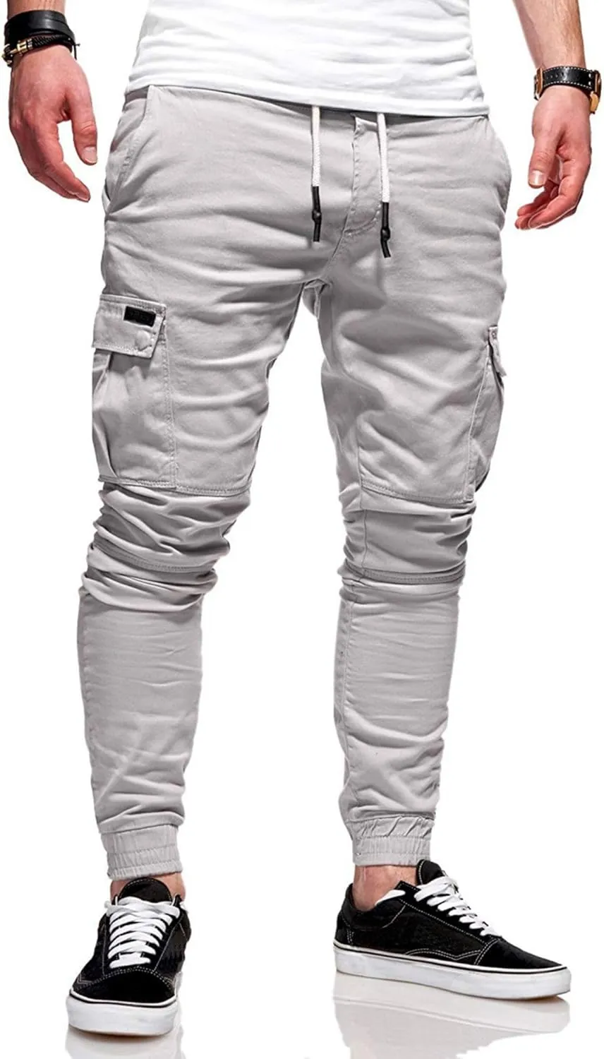 ZWRXW Sweatpants for Men Casual Joggers Chino Cargo Pants Drawstring Elastic Waist Hiking Outdoor Twill Track Trousers